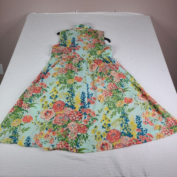 April Cornell Porch Dress L Cotton Midi Floral Cottagecore Sleeveless Pockets ** - Picture 10 of 13
